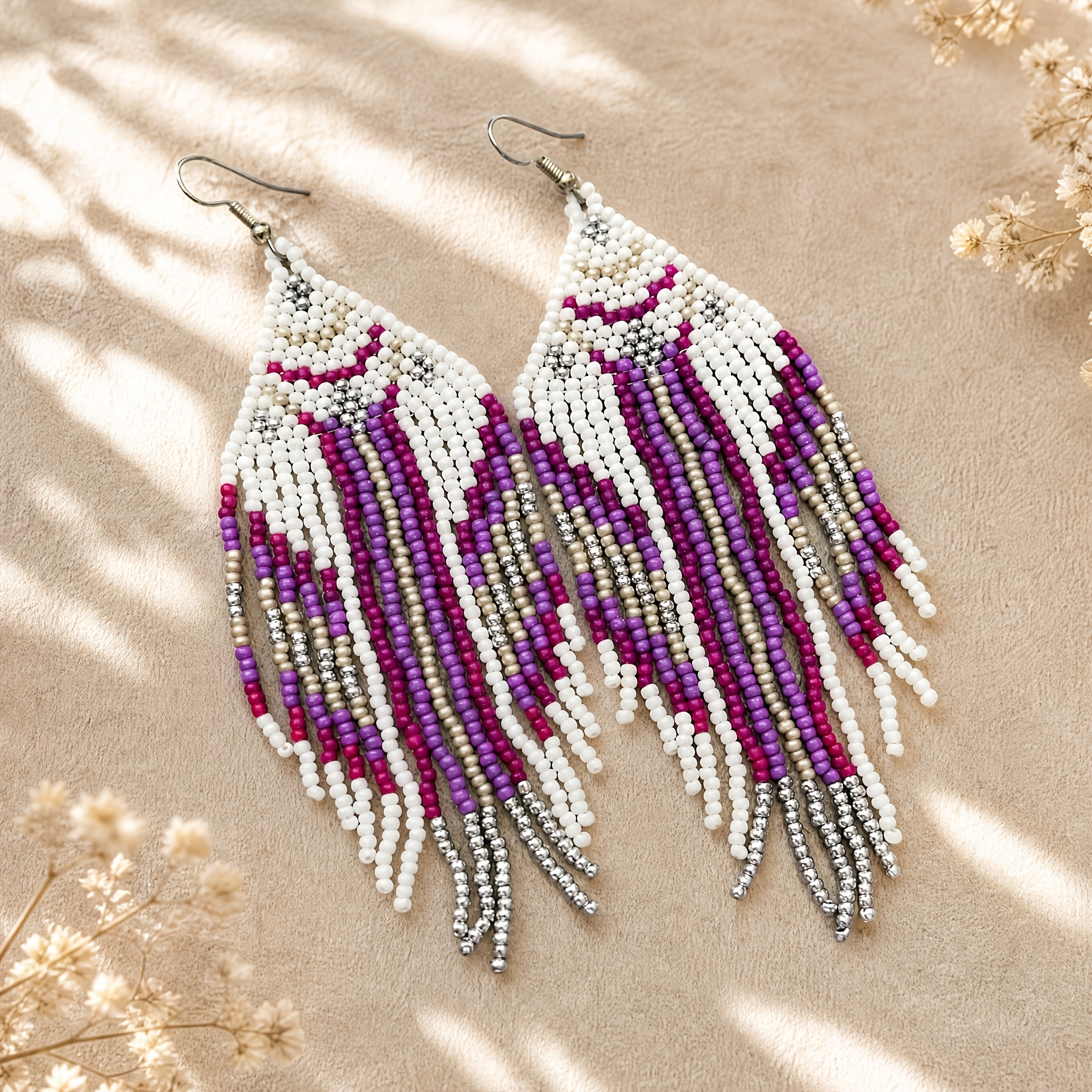 Boho Vintage Style Geometric Beaded Fringe Earrings